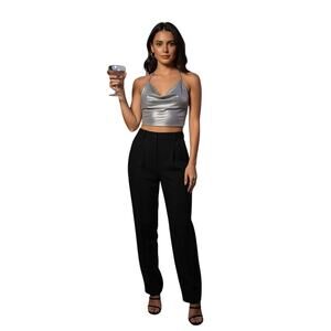 NWT Mango Casual Womens Silver Matlic Halter Party Crop Top Size S